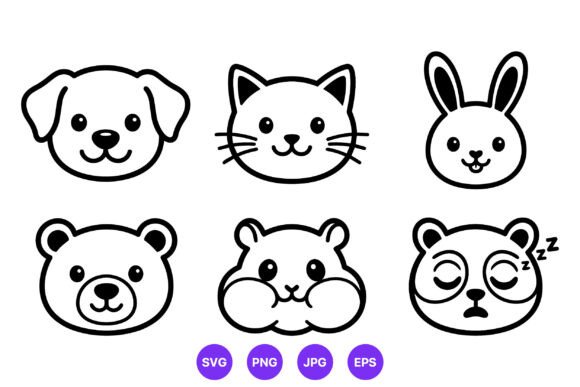 Cute Animal Faces Cartoon Vector Design Review