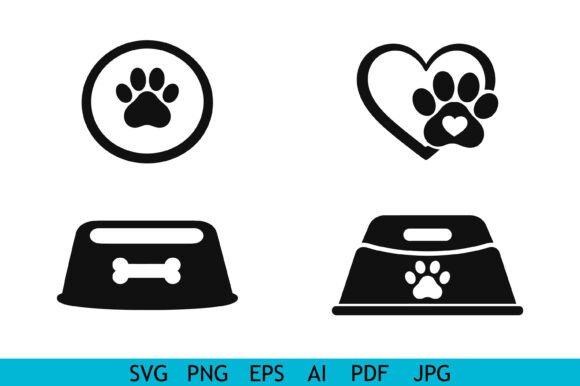 Pet Paw Bowl Icon Vector Set Review