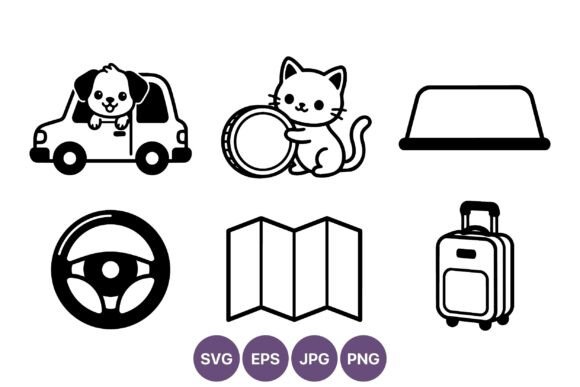 Pet Travel Icons Black White Vector Art Review